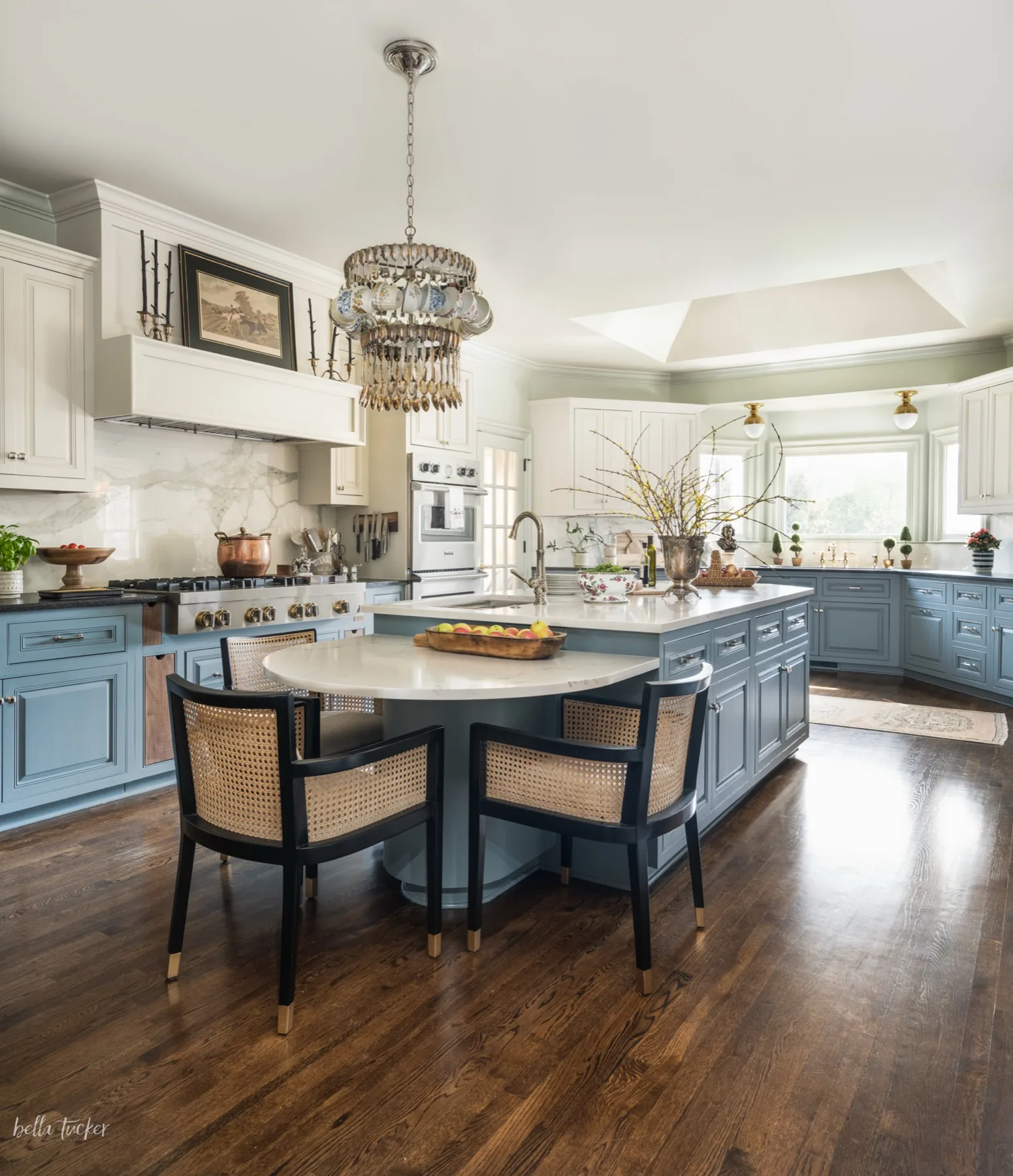 Painted kitchen cabinets in a deep blue finish